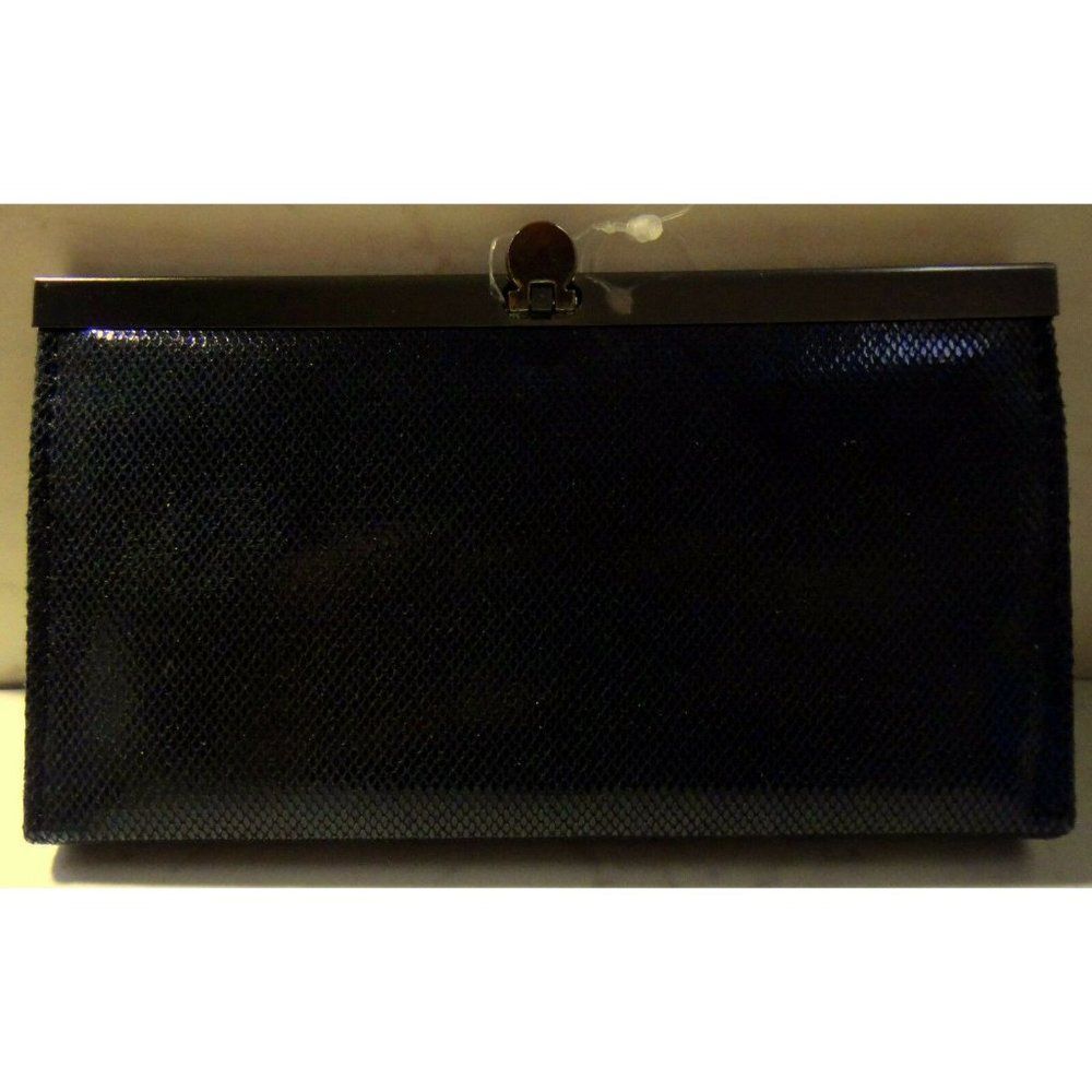 Clutch Bag Textured Black Multiple Card Slots Zip Center Pouch Flip Close NEW